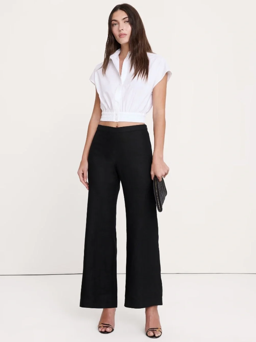 NWT  Banana Republic Mid-Rise Kick-Flare Linen Ankle Pant // Black